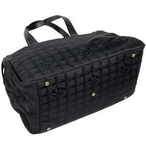 Chanel Bag Jacquard Boston Travel Black Mark Nylon Line Coco New